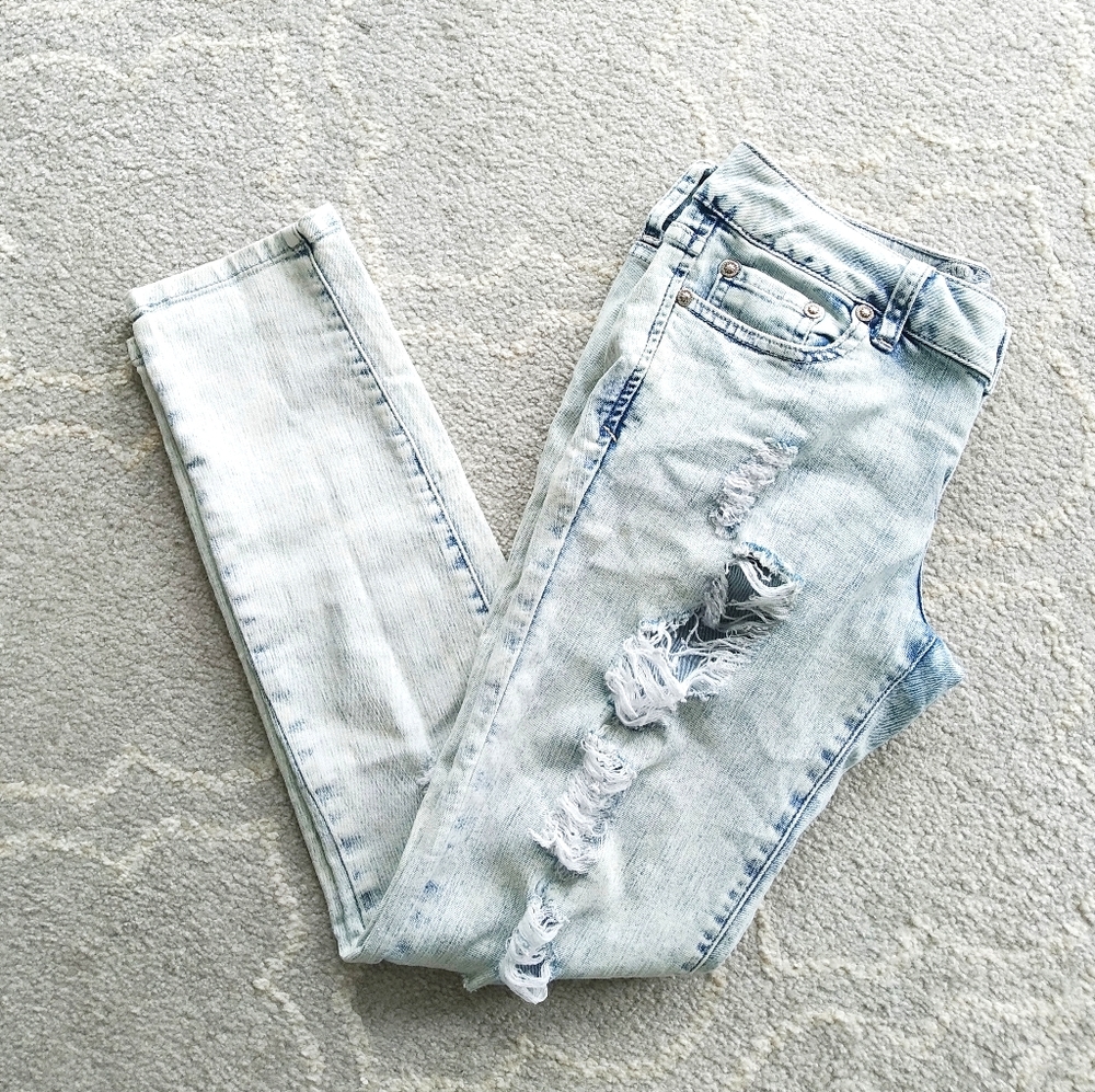 Papaya skinny acid washed mid rise jeans